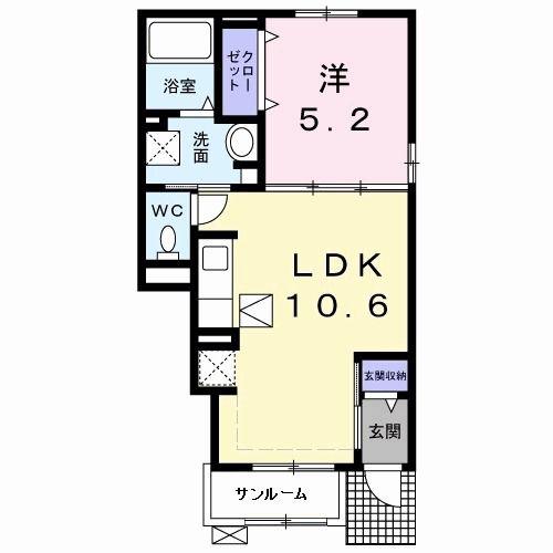 リバーサイド(1LDK/1階)の間取り写真