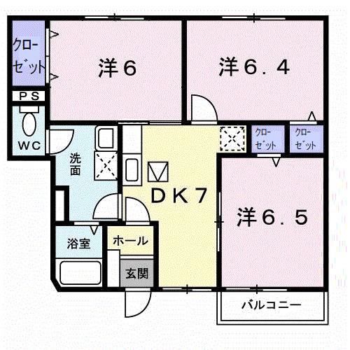 サファイアンエレガンスD(3DK/1階)の間取り写真