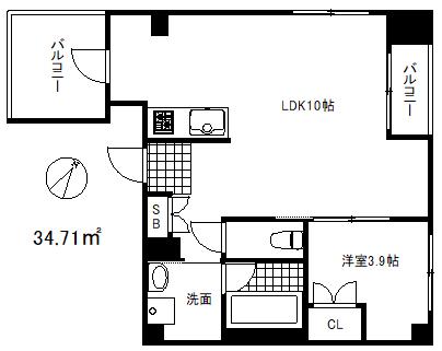 エスディグランツ神戸西元町(1LDK/4階)の間取り写真