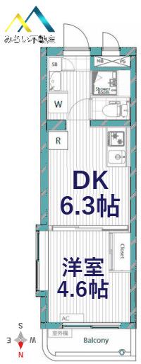 ユースピア綱島(1DK/4階)の間取り写真