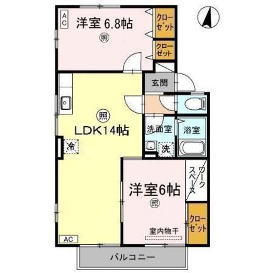 アゼリア土井B棟(2LDK/2階)の間取り写真
