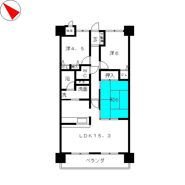 ラウムズ白子(3LDK/5階)の間取り写真