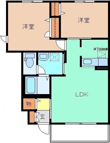 フルールB棟(2LDK/1階)の間取り写真
