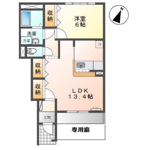 ボヌール坂下(1LDK/1階)の間取り写真