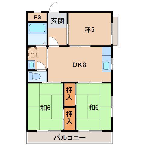 ハイツ紀ノ国(3DK/2階)の間取り写真