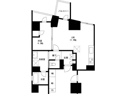 リビオレゾン東銀座(1LDK/4階)の間取り写真