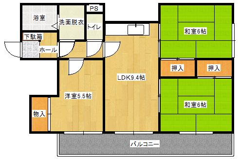 サージュ片野(3LDK/3階)の間取り写真