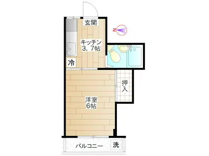 栃木屋コーポ(1K/3階)の間取り写真