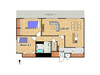 ラ・ティーダ上桂(2LDK/2階)の間取り写真