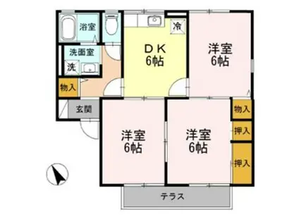 セジュール東山田II B棟(3DK/1階)の間取り写真