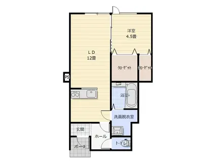 クオンタム沖館C(1LDK/1階)の間取り写真