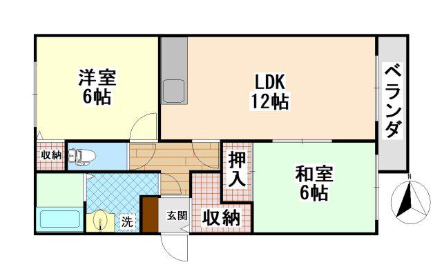 サンフレールカシハラ(2LDK/2階)の間取り写真