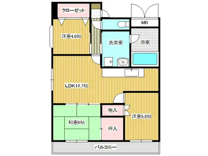 カヤバプラザA(3LDK/1階)の間取り写真