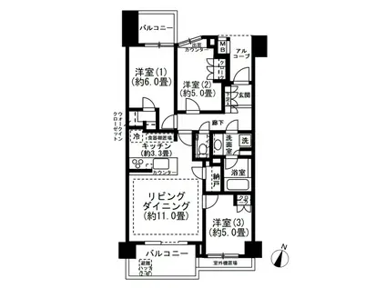 パークホームズ目黒中町(3LDK/2階)の間取り写真