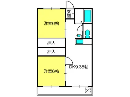 鈴やマンション(2DK/3階)の間取り写真