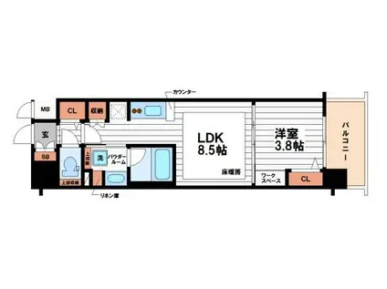 アーバネックス心斎橋イースト(1LDK/15階)の間取り写真