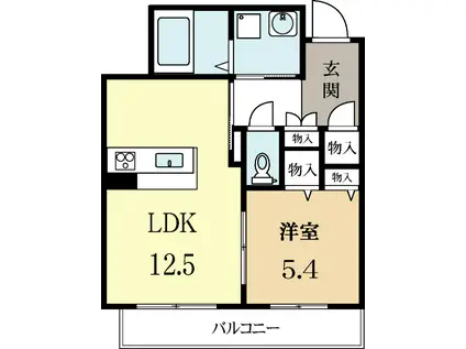 リヴェール久津川(1LDK/2階)の間取り写真