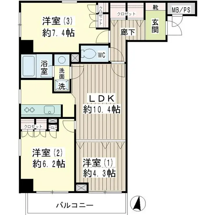 コゥジーコート寺山 3階階 間取り