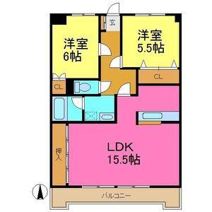 シャトレ文教台(2LDK/2階)の間取り写真