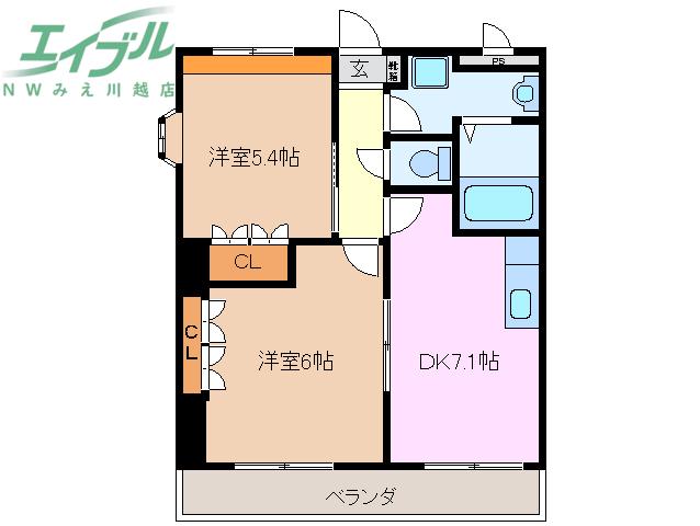 グランシャリオ(2DK/2階)の間取り写真