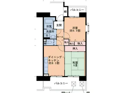 グリーンヒルズ東舞子(2DK/13階)の間取り写真