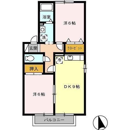アヴェニール幸B(2DK/1階)の間取り写真