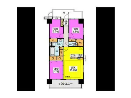 ウェスタ久留米けやき通(3LDK/4階)の間取り写真