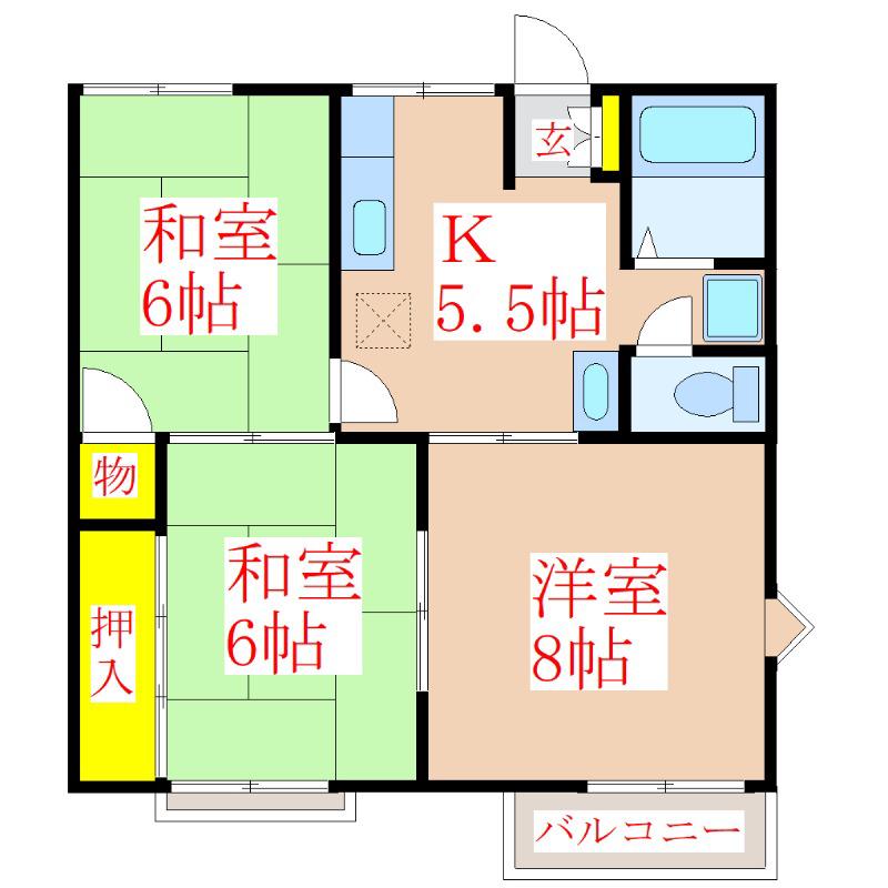 ルミエール2号棟(3K/1階)の間取り写真