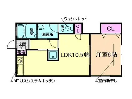 箕面レジデンス別館(1LDK/2階)の間取り写真