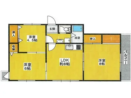 谷川第2マンション(3LDK/3階)の間取り写真