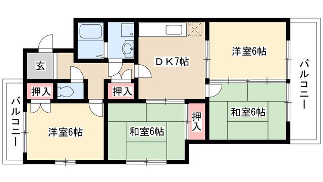 レジオン香流(4DK/3階)の間取り写真
