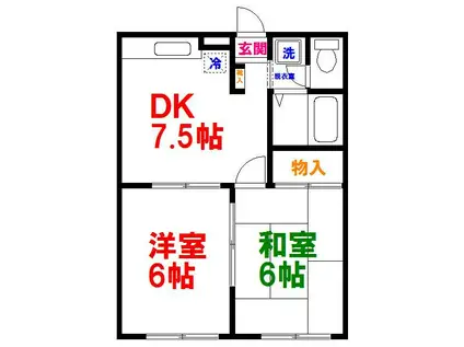 エステートピアK III(2DK/1階)の間取り写真