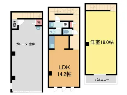 安倉南ガレージハウス(1LDK/1階)の間取り写真