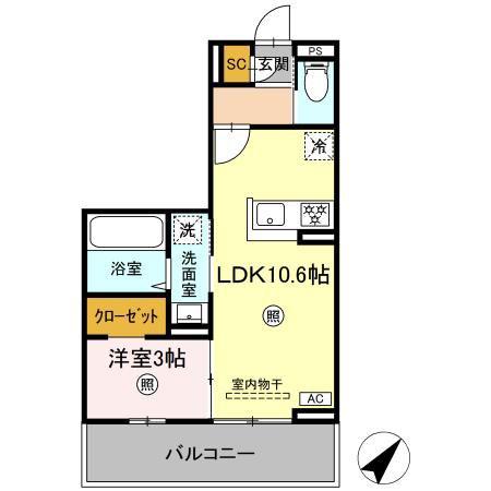 LUMIERE 33(1LDK/2階)の間取り写真