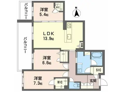 フレシア天王寺(3LDK/2階)の間取り写真