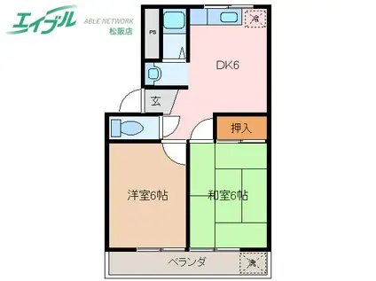 ホワイトピジョン(2DK/1階)の間取り写真