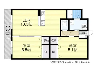 サンリバー三川(2LDK/3階)の間取り写真