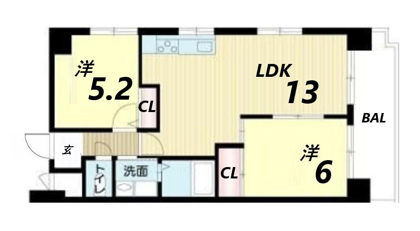 ロイヤルコーポ姫路栗山町(2LDK/9階)の間取り写真