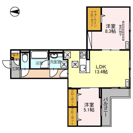 アニヴェルセル(2LDK/2階)の間取り写真