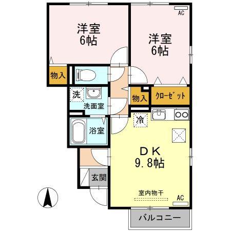 コスモ スクエア A棟(2LDK/1階)の間取り写真