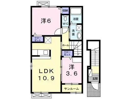 クロッシングIIB(2LDK/2階)の間取り写真