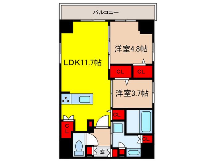 ラグゼナ日本橋(2LDK/9階)の間取り写真