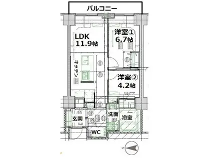 シティコート目黒2棟(2LDK/6階)の間取り写真