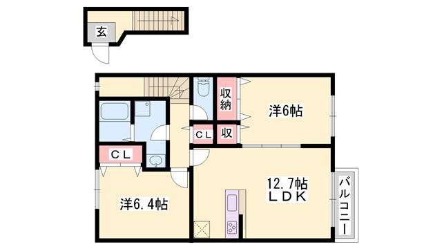 グランドゥールB(2LDK/2階)の間取り写真