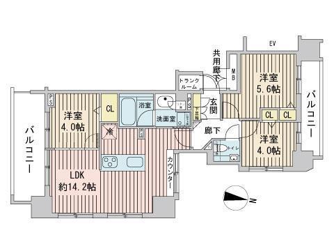 プレシス知事公館前ウエスト(3LDK/8階)の間取り写真