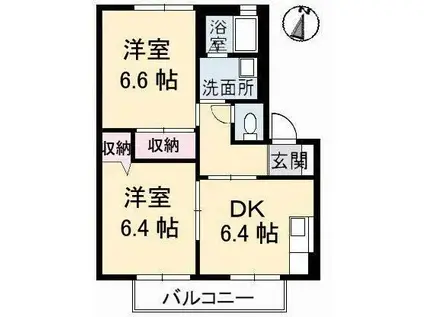 シエル・エトワールB棟(2DK/2階)の間取り写真