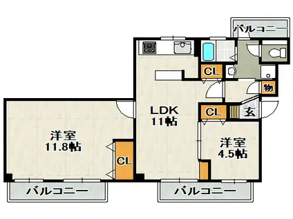 ビューテラス売布II(2LDK/4階)の間取り写真