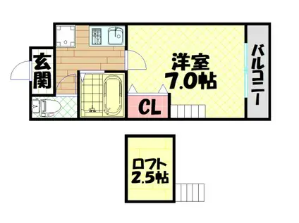 レスポワル新町(1K/3階)の間取り写真