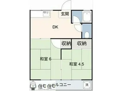 深津荘(2DK/2階)の間取り写真