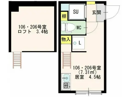 ウェルストン神楽坂(ワンルーム/2階)の間取り写真